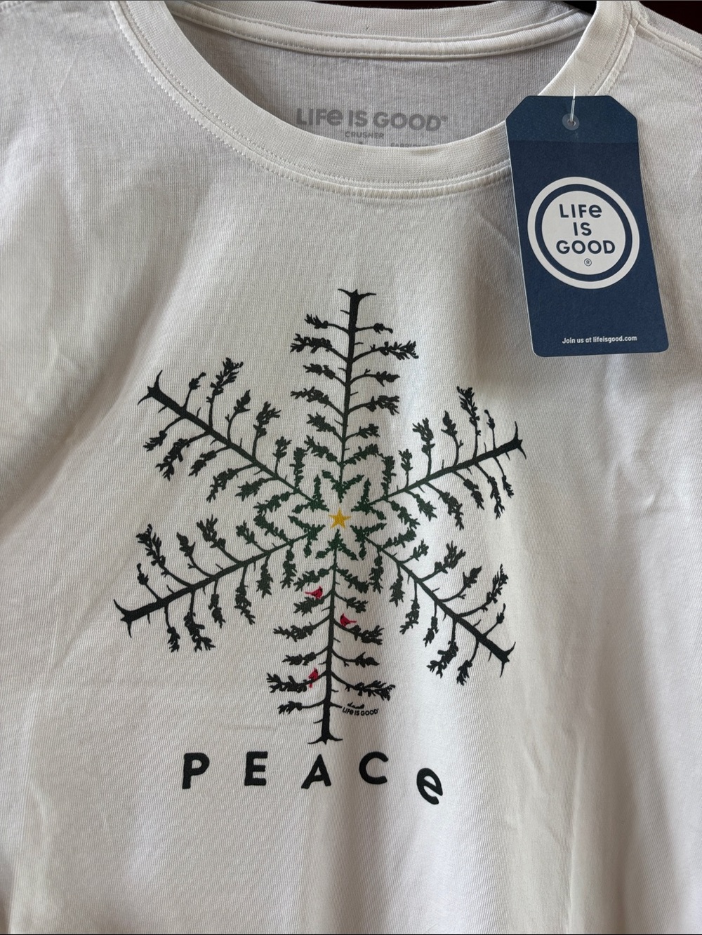 NWT Life Is Good Long Sleeve Crusher Tee Womens Large Snowflake PEACE - Picture 2 of 9